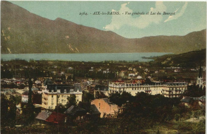 Carte postale ancienne Aix-les-Bains Vue Generale et Lac du Bourget à Aix-les-Bains