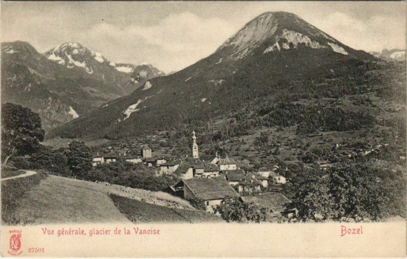Carte postale ancienne Bozel Vue Generale - Glacier de la Vanoise à Bozel