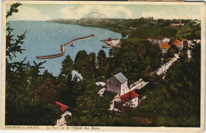 Carte postale ancienne Thonon-les-Bains Le Port vu de l'Hotel des Bains