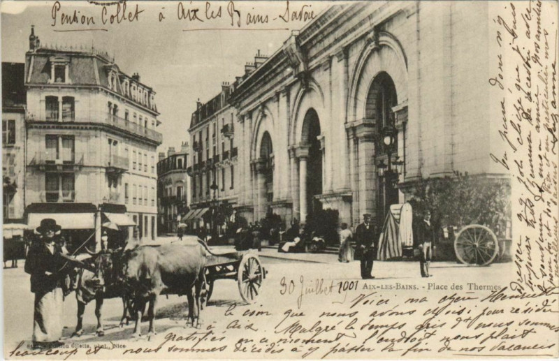 Carte postale ancienne Aix-les-Bains Place des Thermes à Aix-les-Bains