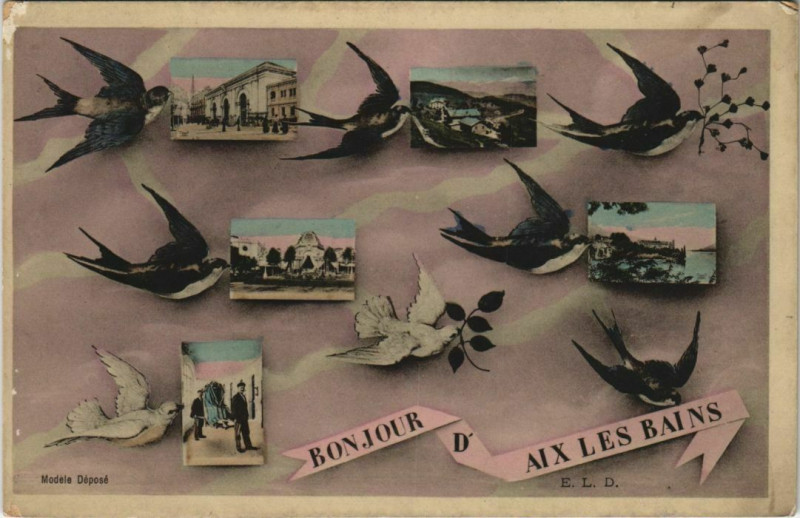 Carte postale ancienne Aix-les-Bains Bonjour d'Aix-les-Bains - Scenes à Aix-les-Bains