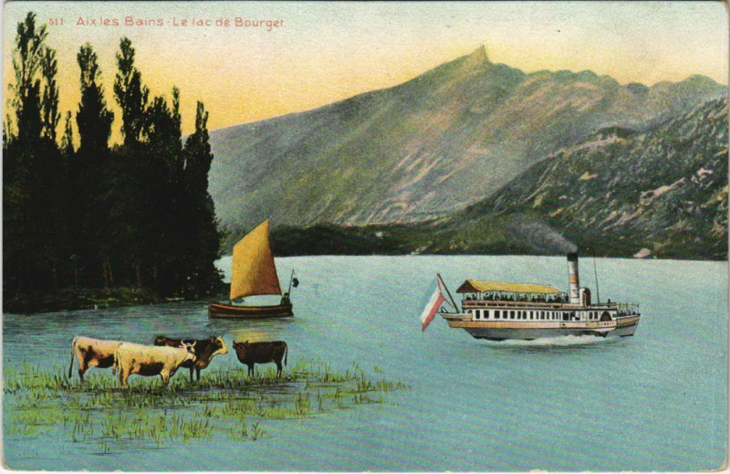 Carte postale ancienne Aix-les-Bains Le Lac du Bourget à Aix-les-Bains
