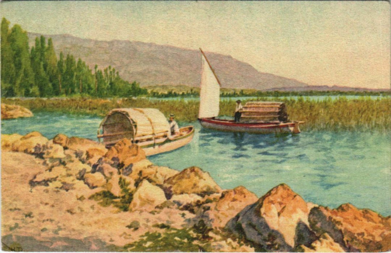Carte postale ancienne Aix-les-Bains Le Lac du Bourget vers Chambery à Aix-les-Bains