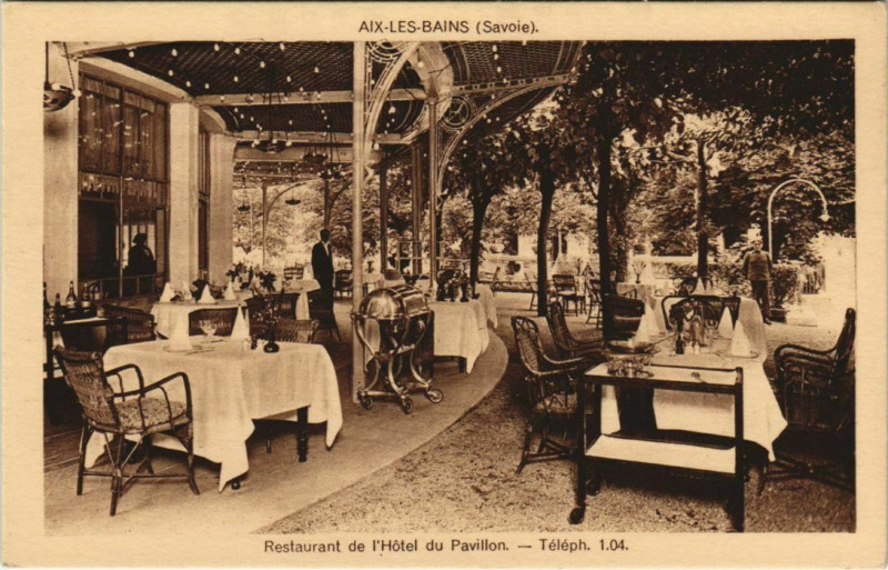 Carte postale ancienne Aix-les-Bains Restaurant de l'Hotel du Pavillon à Aix-les-Bains