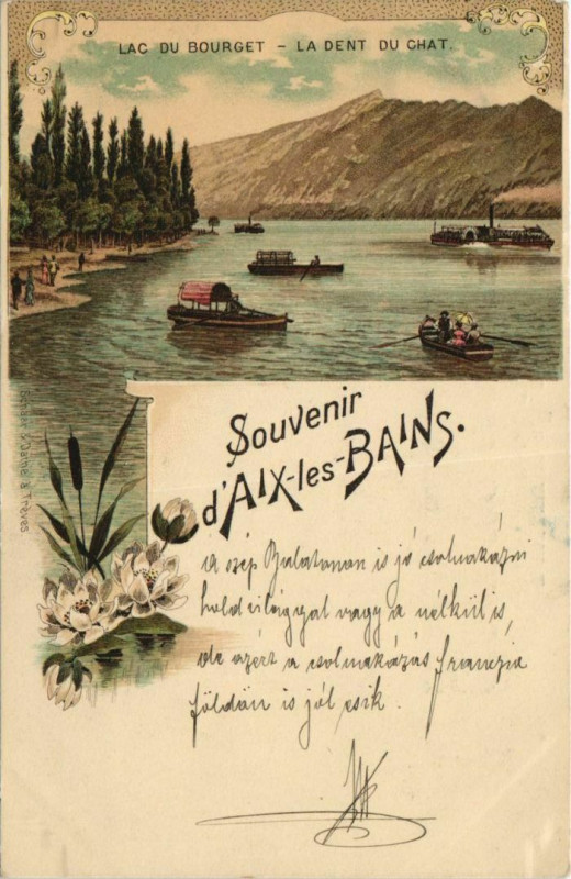 Carte postale ancienne Aix-les-Bains Lac du Bourget - La Dent du Chat - Litho à Aix-les-Bains