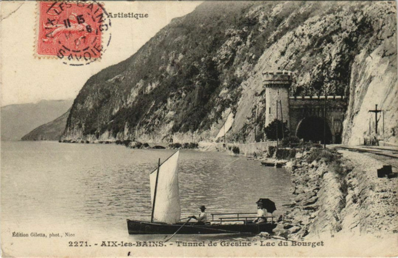Carte postale ancienne Aix-les-Bains Tunnel de Gresine - Lac du Bourget à Aix-les-Bains