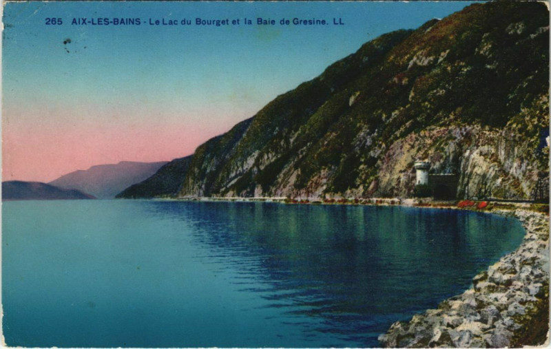 Carte postale ancienne Aix-les-Bains Le Lac du Bourget et la Baie de Gresine à Aix-les-Bains