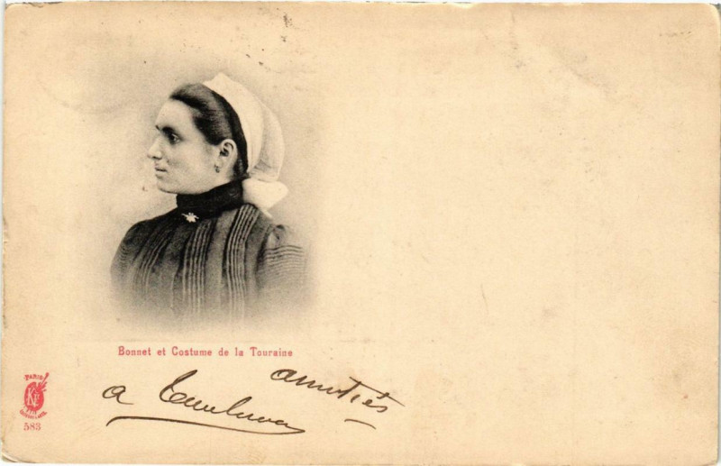 Carte postale ancienne Bonnet et Costume de la Touraine Folklore