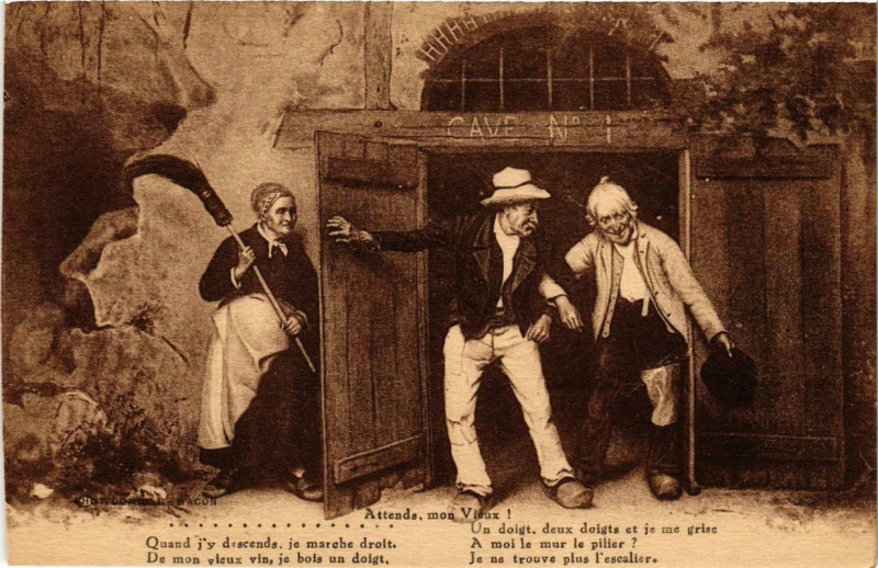 Carte postale ancienne Attends mon Vieux Folklore