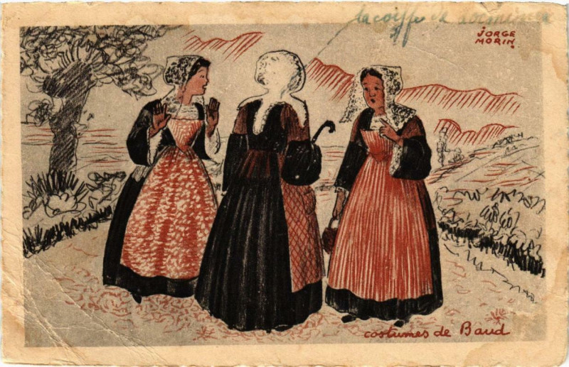 Carte postale ancienne Types et Costumes Bretons Baud Folklore