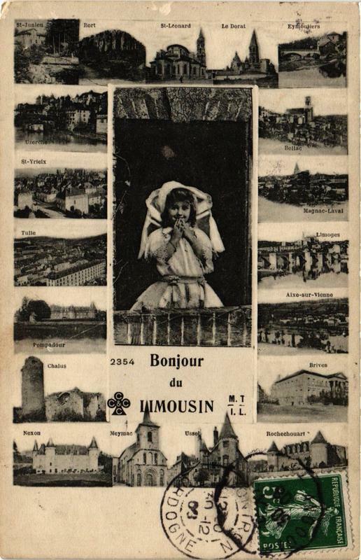 Carte postale ancienne Bonjour du Limousin Folklore