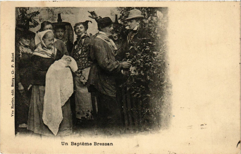 Carte postale ancienne Un Bapteme Bressan France Folklore