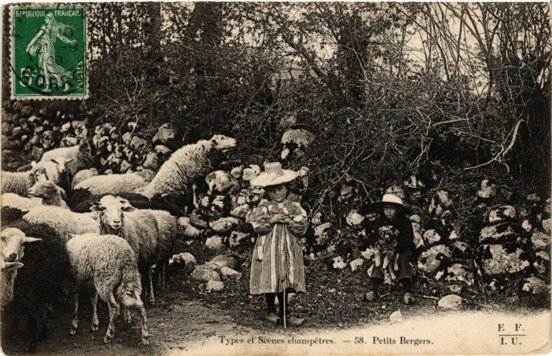 Carte postale ancienne Types et Scenes champetres Petits Bergers France Folklore