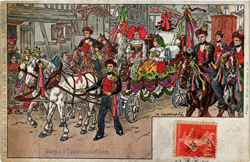 Carte postale ancienne Usages et Costumes d'Alsace France Folklore