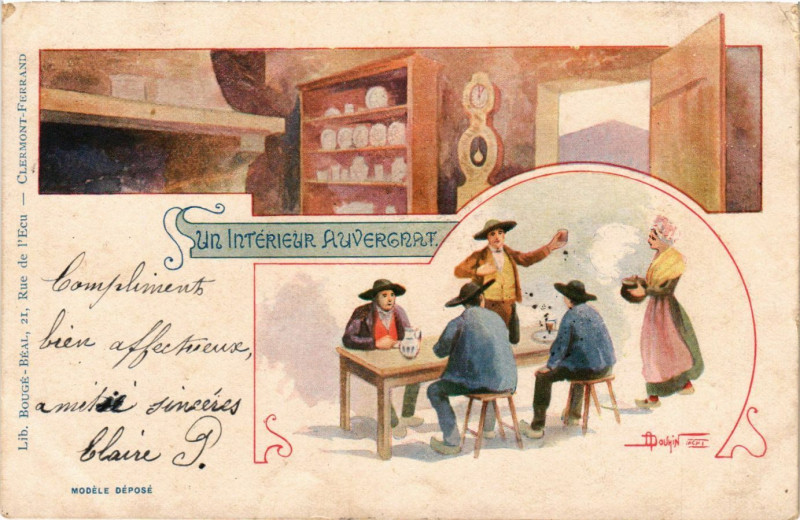 Carte postale ancienne Un Intérieur Auvergnat France Folklore