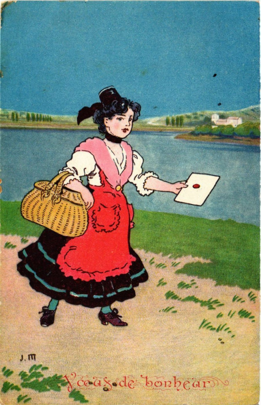 Carte postale ancienne Voeux de bonheur France Folklore