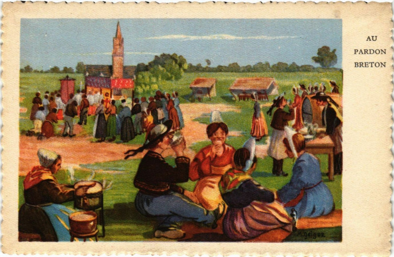 Carte postale ancienne Au Pardon Breton France Folklore
