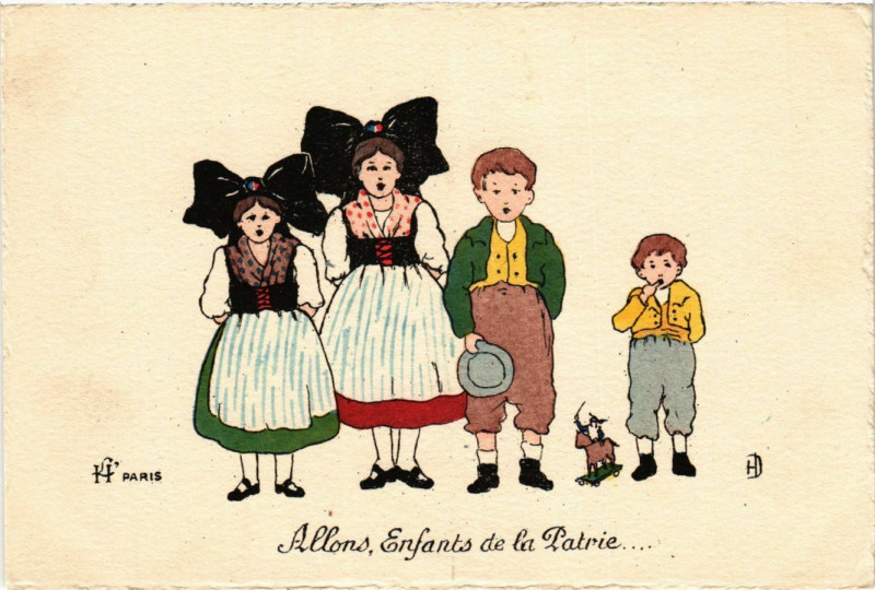 Carte postale ancienne Allons Enfants de la Patrie France Folklore