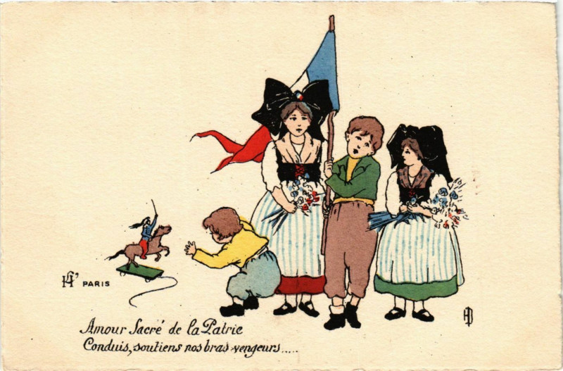 Carte postale ancienne Amour sacre de la Patrie France Folklore