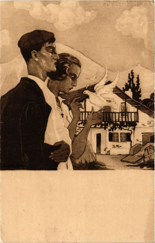 Carte postale ancienne Au Pays Basque Idylle France Folklore