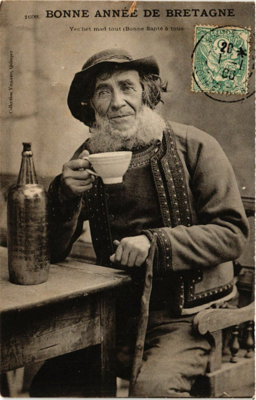 Carte postale ancienne Bonne Année de Bretagne France Folklore