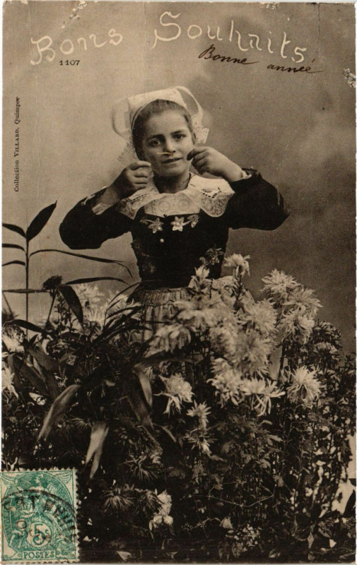 Carte postale ancienne Bonne Année Bons Souhaits France Folklore