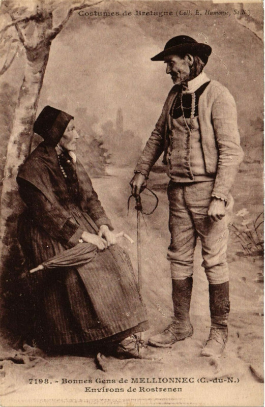 Carte postale ancienne Bonnes Gens de Mellionnec France Folklore