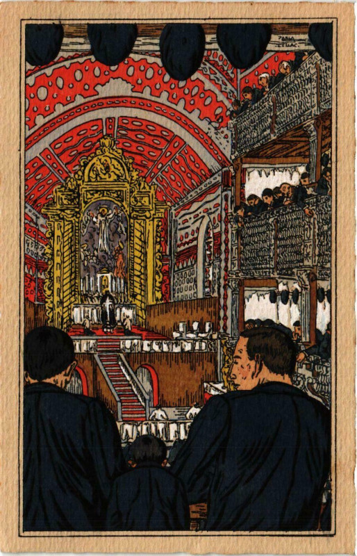 Carte postale ancienne Basques a l'Eglise France Folklore
