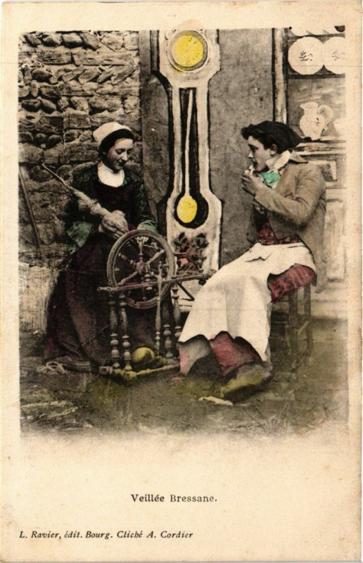 Carte postale ancienne Veillée Bressane France Folklore
