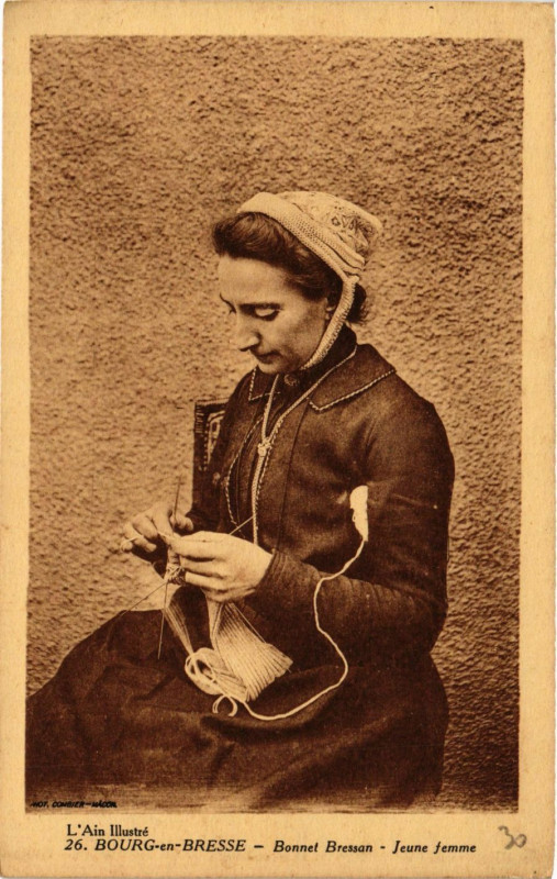 Carte postale ancienne Bourg en Bresse Bonnet Bressan Jeune femme France Folklore