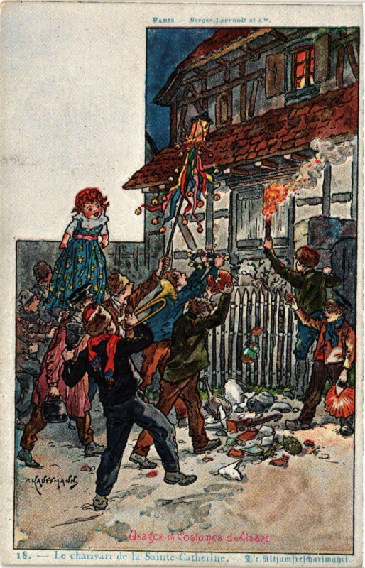 Carte postale ancienne Usages & Costumes d'Alsace - Le charivari de la Sainte-Catherine