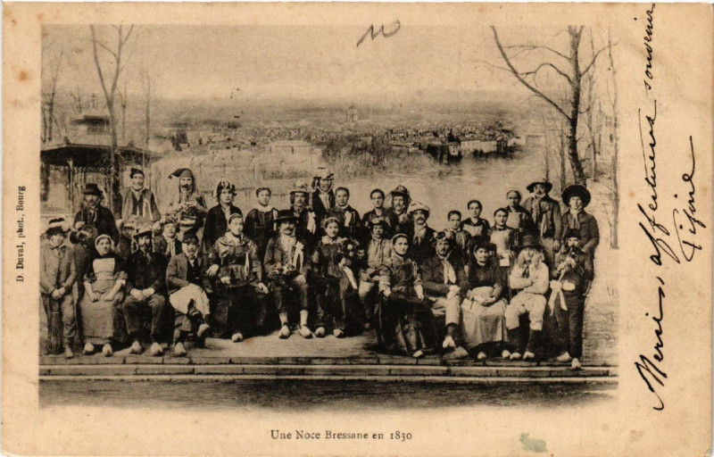 Carte postale ancienne Une Noce Bressane en 1830 - Folklore - Types