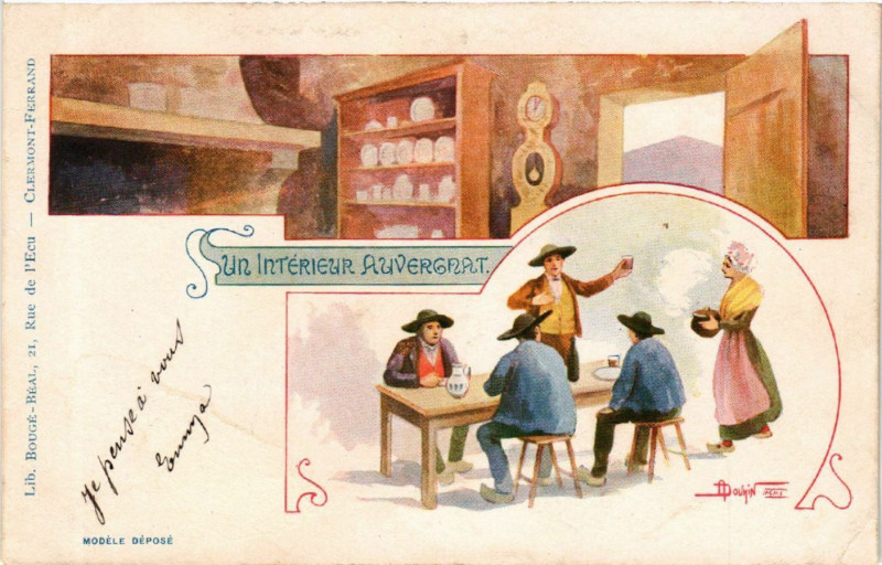 Carte postale ancienne Un Interieur Auvergnat - Folklore - Types