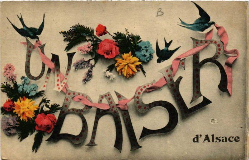 Carte postale ancienne Un Baiser d'Alsace - Folklore