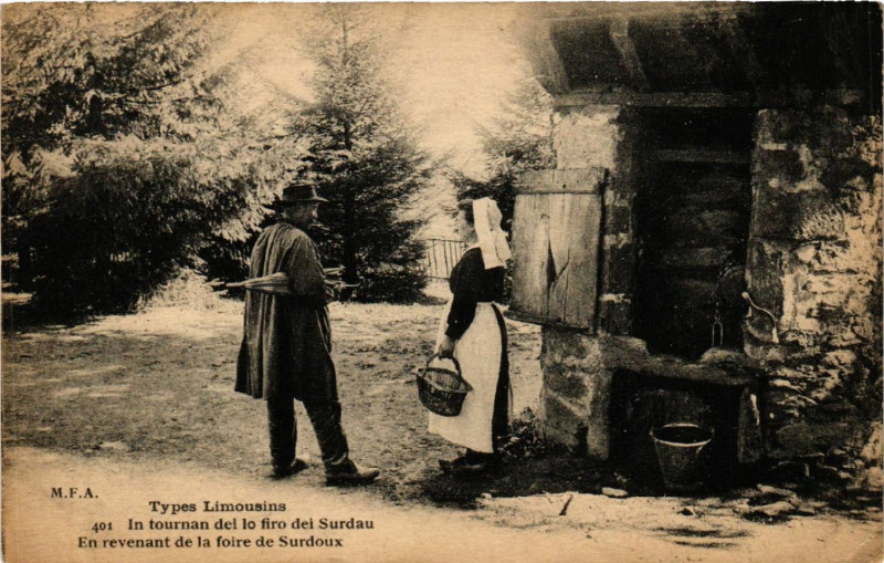 Carte postale ancienne Types Limousins - In tournan dei lo fire dei Surdau - Folklore
