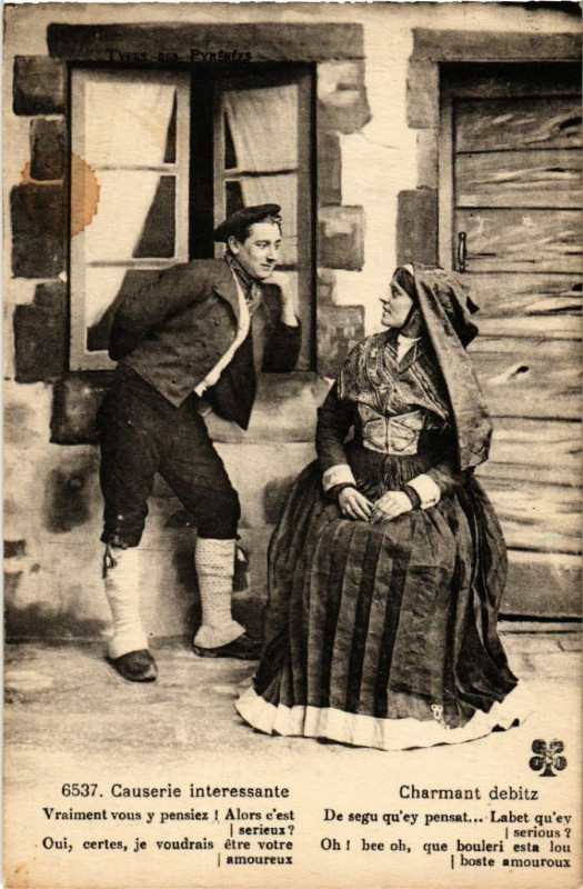 Carte postale ancienne Types des Pyrénées - Causerie Interessante - Charmant Debitz