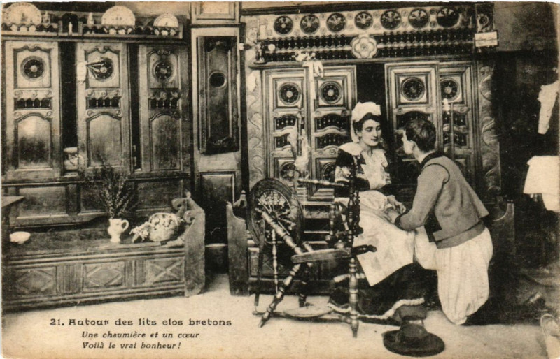 Carte postale ancienne Autour des Lits Clos Bretons - Folklore - Types