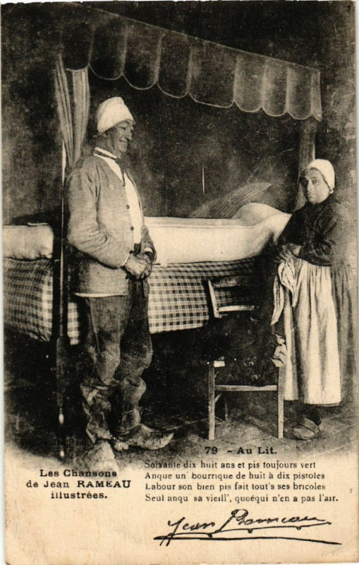 Carte postale ancienne Au Lit - Les Chansons de Jean Rameau Illustrées - Folklore - Types