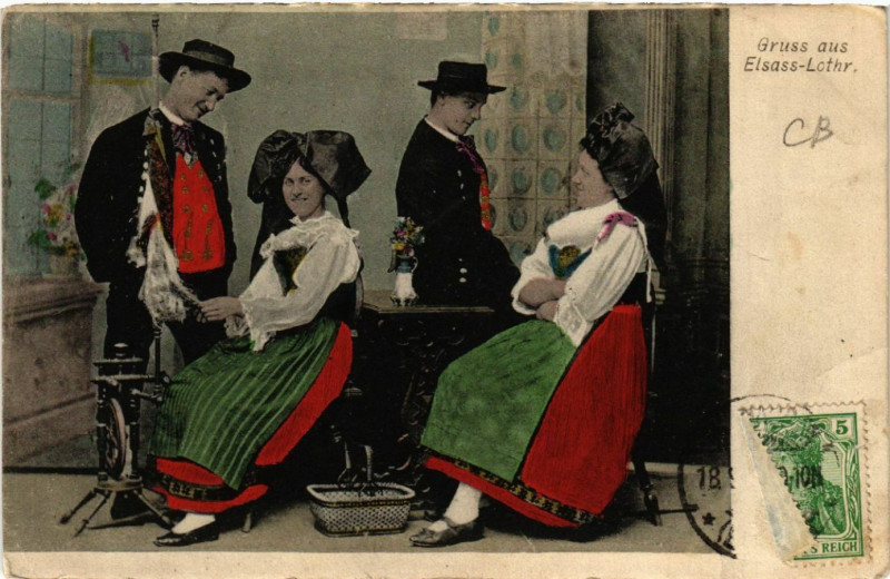 Carte postale ancienne Alsace-Lorraine - Gruss aus Elsass-Lothr. - Folklore - Types