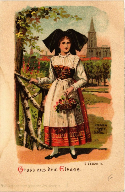 Carte postale ancienne Alsace - Gruss aus dem Elsass - Elsasserin - Litho - Folklore