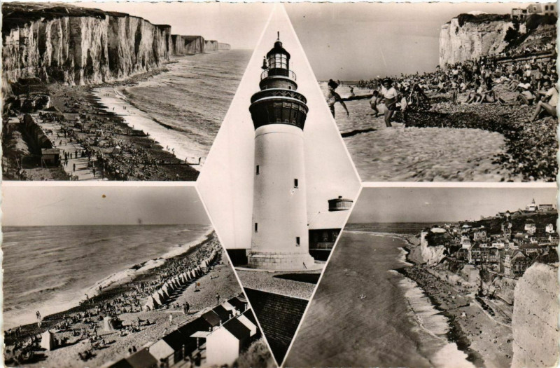 Carte postale ancienne Ault-Onival Les Falaises La Plage Lighthouse Phare