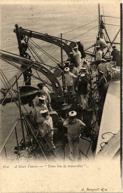 Carte postale ancienne A bisser l'ancre - Tiens bon la traversiere Ships