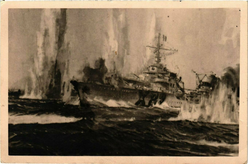 Carte postale ancienne Battleship in a Fight - Ships