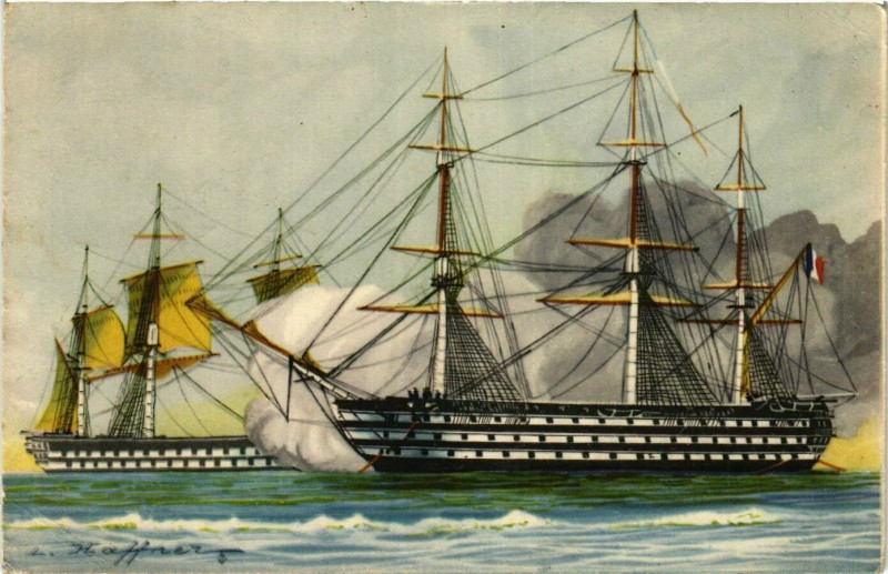 Carte postale ancienne Vaisseaux - Combat a l'Embossage - Ships