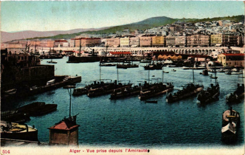 Carte postale ancienne Alger - Vue prise depuis l'Amiraute Ships