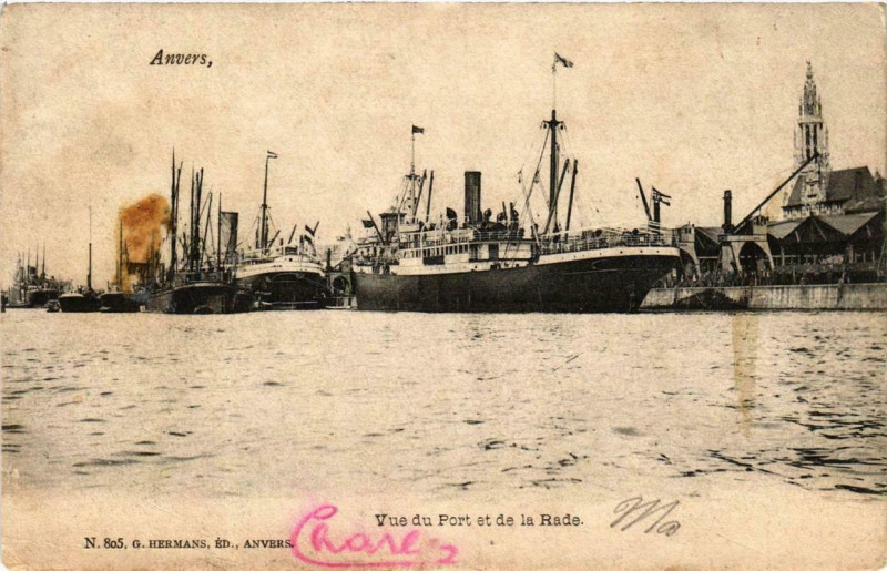 Carte postale ancienne Anvers - Vue du Port et de la Rade Ships
