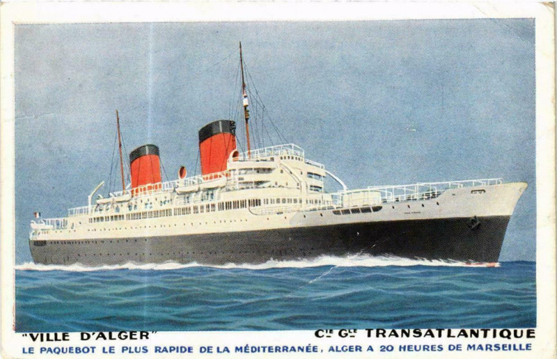 Carte postale ancienne Ville d'Alger paquebot plus apide de mediterranée Ships