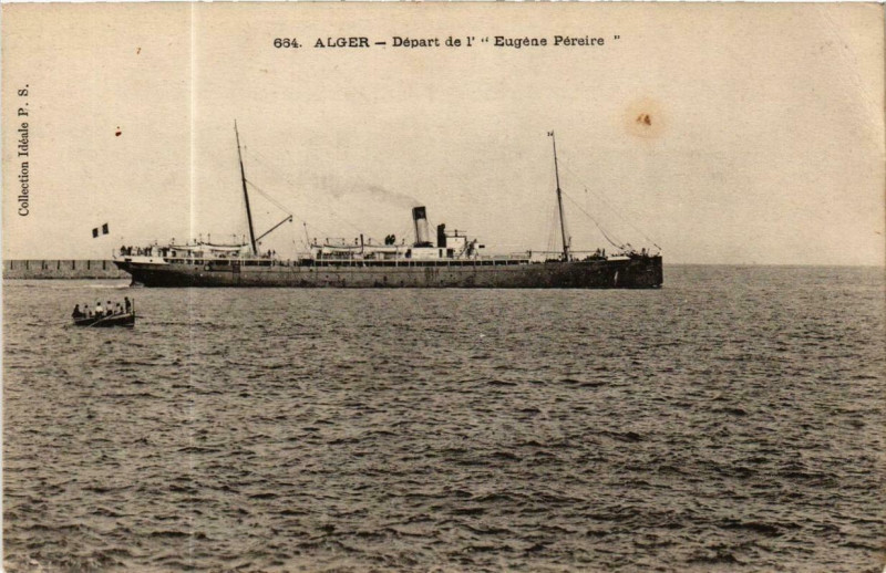 Carte postale ancienne Alger - Depart de L' Eugene Pereire Ships