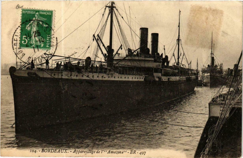 Carte postale ancienne Bordeaux - Appareillage de l'Amazone Ships