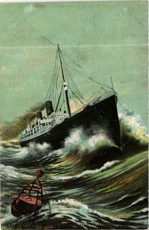Carte postale ancienne Transatlantique sous l'assant des vagues Ships